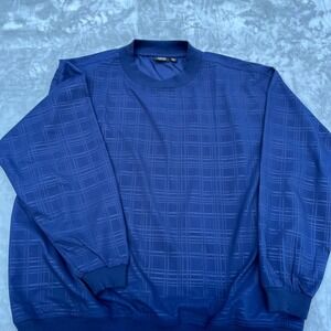 AKWA Classic Mens Navy Blue Grid Pullover Windshirt Golf Jacket Made in USA L